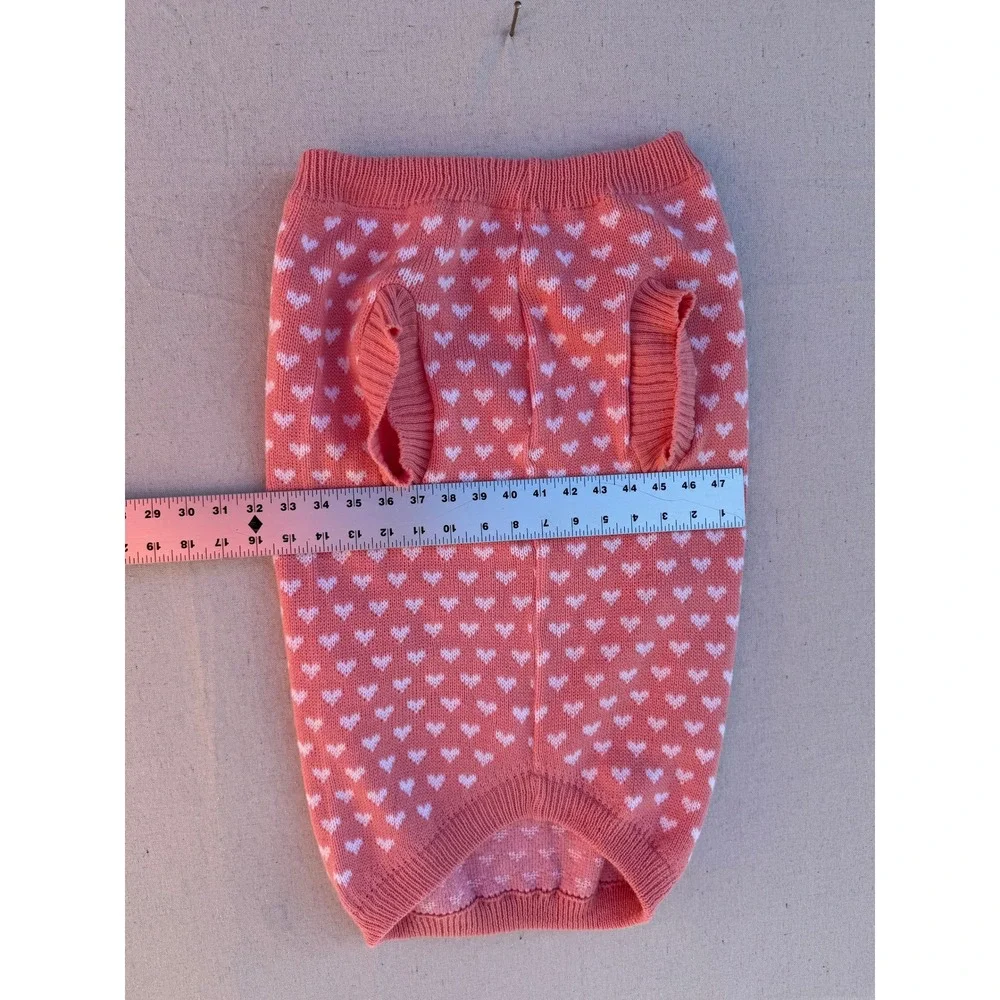 Coral Pink Heart Pattern Knit Pet Sweater Sleeveless Dog Cat Jumper Small